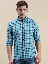 Men Blue Checked Casual Shirt-GROVER-1107-Blue